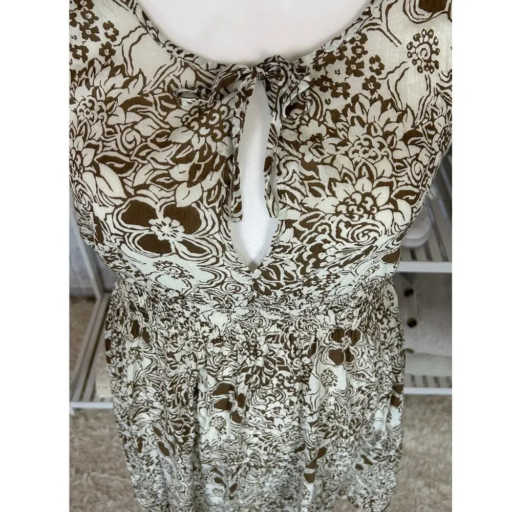 Eddie Bauer Women's Size L Cream & Brown Floral Sleeveless Sundress #0368 - Picture 4 of 11